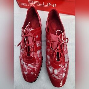 Bellini Glossy Red Patent Silver Panel Lace-Up Sneakers Shoes Size 10W NIB